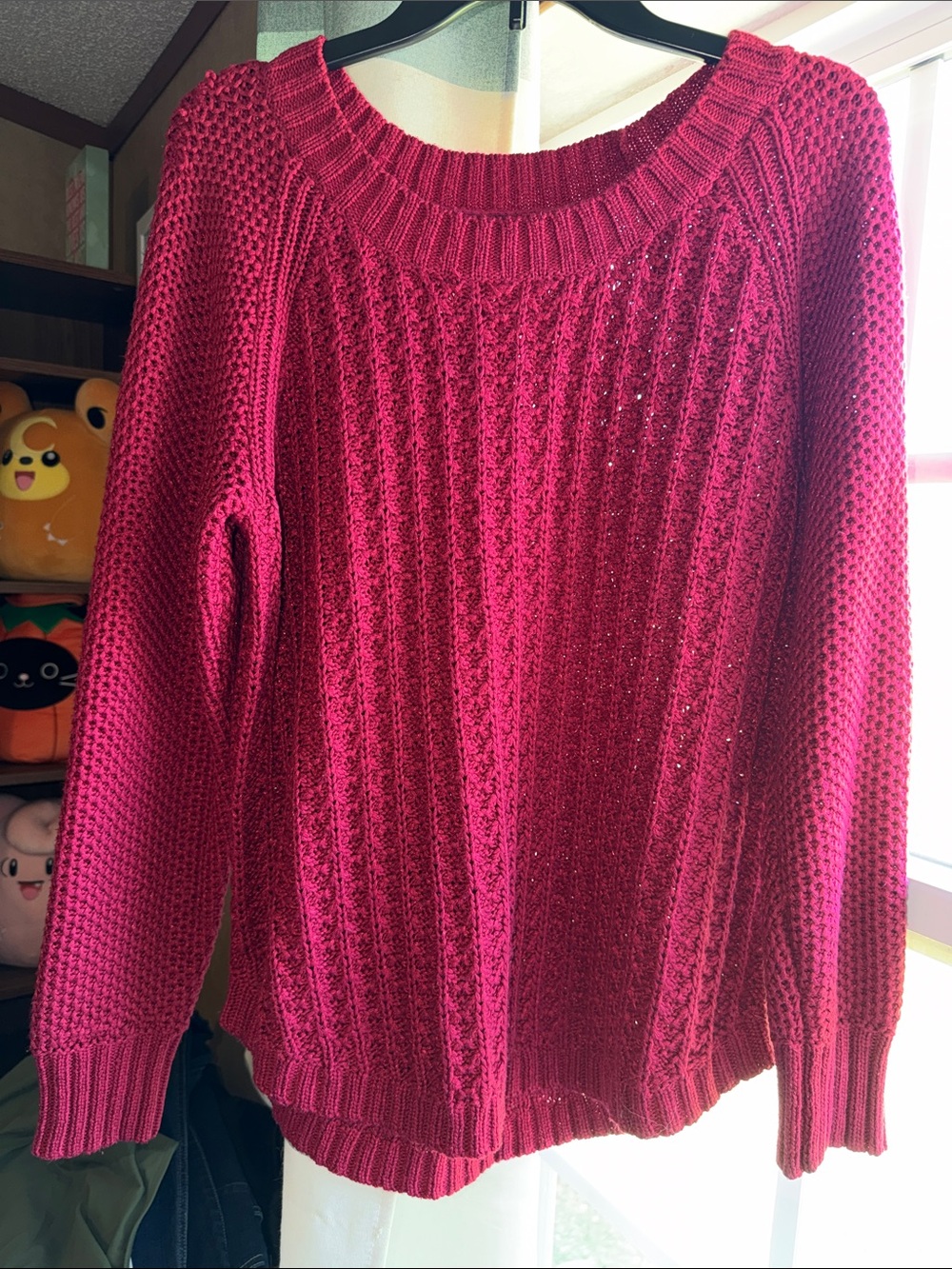 Calvin Klein Jeans Raspberry Red Cable-Knit Crewneck Sweater